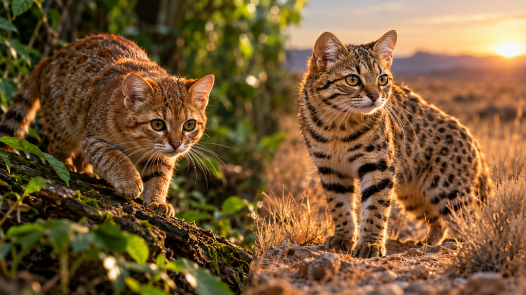 Parecem gatos domésticos em miniatura, mas são predadores selvagens: duas espécies de felinos minúsculos impressionam pela precisão e pelas estratégias de caça