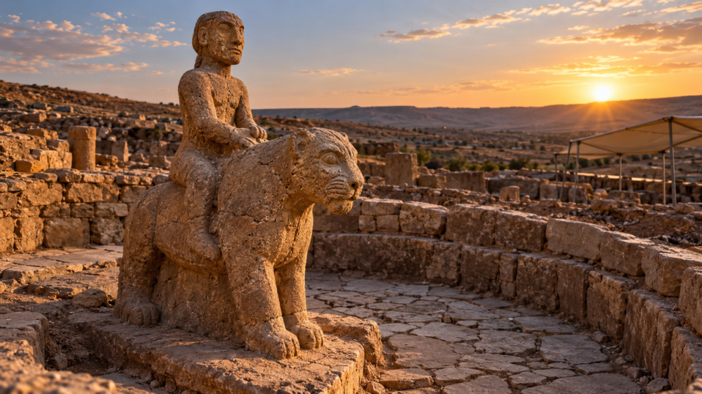Arqueólogos encontram uma escultura pré-histórica de 11 mil anos com humano sobre leopardo e descobrem detalhes preservados por milênios