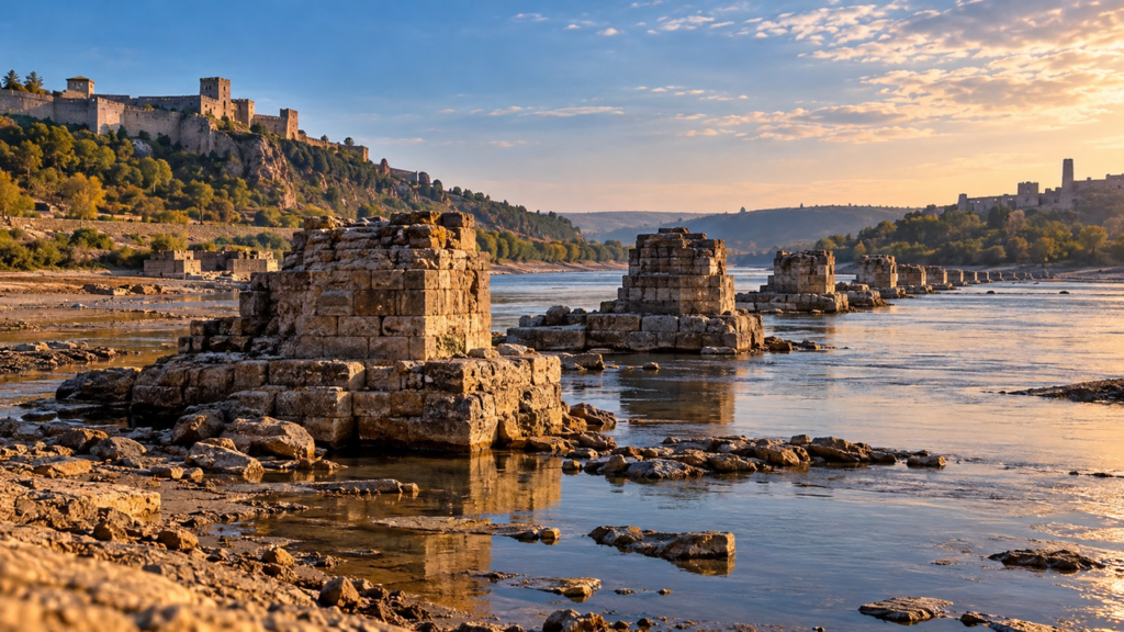 A seca fez o rio recuar e revelou uma ponte romana de quase 1.700 anos que estava escondida sob as águas