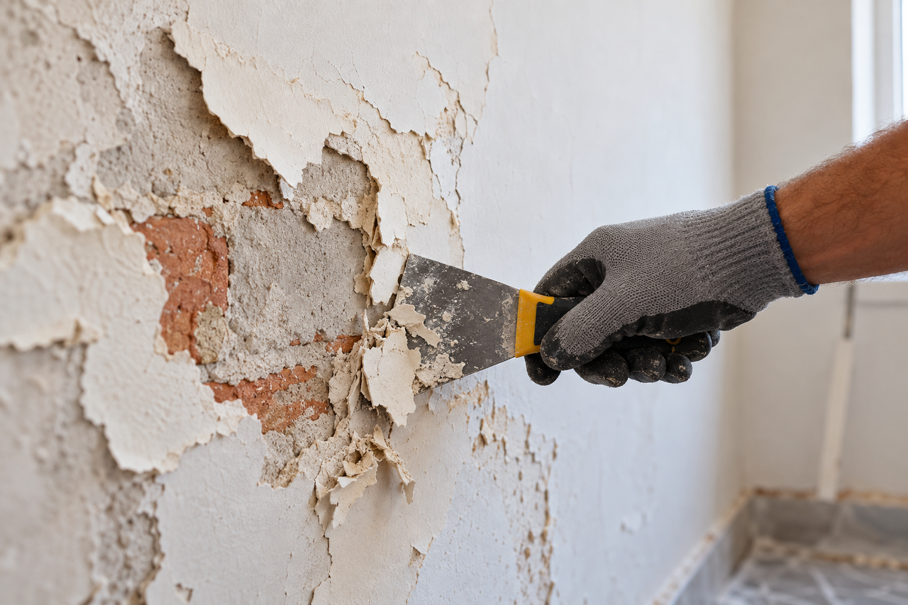 Especialistas em construção concordam: “Para recuperar uma parede descascando, não basta aplicar outra camada de tinta; primeiro é preciso remover o material solto, corrigir a superfície e preparar corretamente a base”