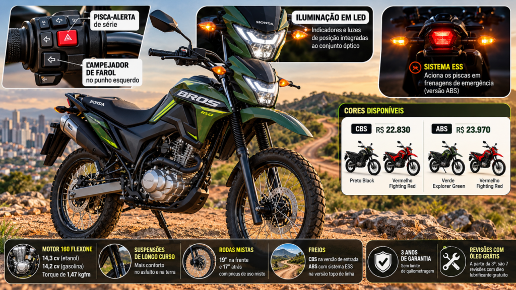 Honda NXR 160 Bros 2027 chega com novas tecnologias de segurança, visual renovado e versão ABS por R$ 23.970