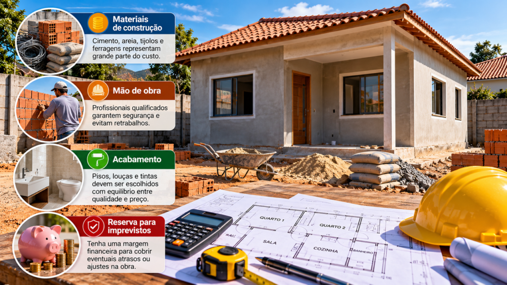 Quanto custa construir uma casa de 2 quartos para morar com os filhos e quanto é preciso reservar para materiais, mão de obra e acabamento