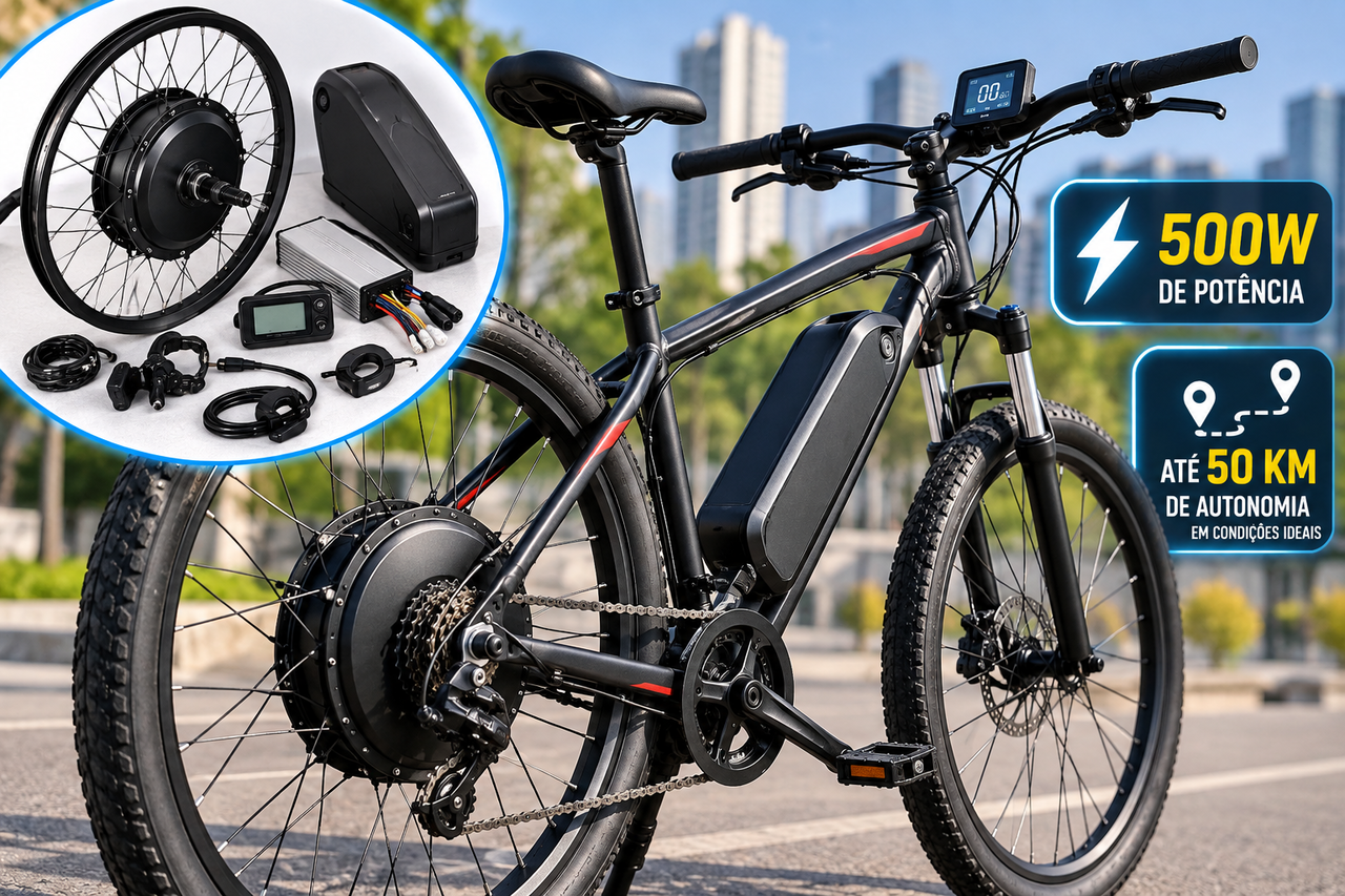 Sua bicicleta pode ganhar motor elétrico: kit de 500W transforma modelos tradicionais e promete até 50 km de autonomia em condições ideais