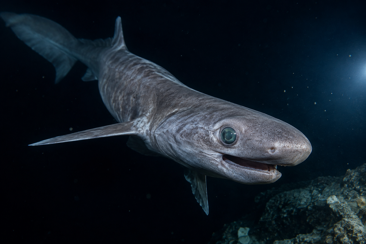 O tubarão mais raro do oceano aparece vivo a quase 2.000 metros de profundidade e revela pela primeira vez seu comportamento nas águas escuras