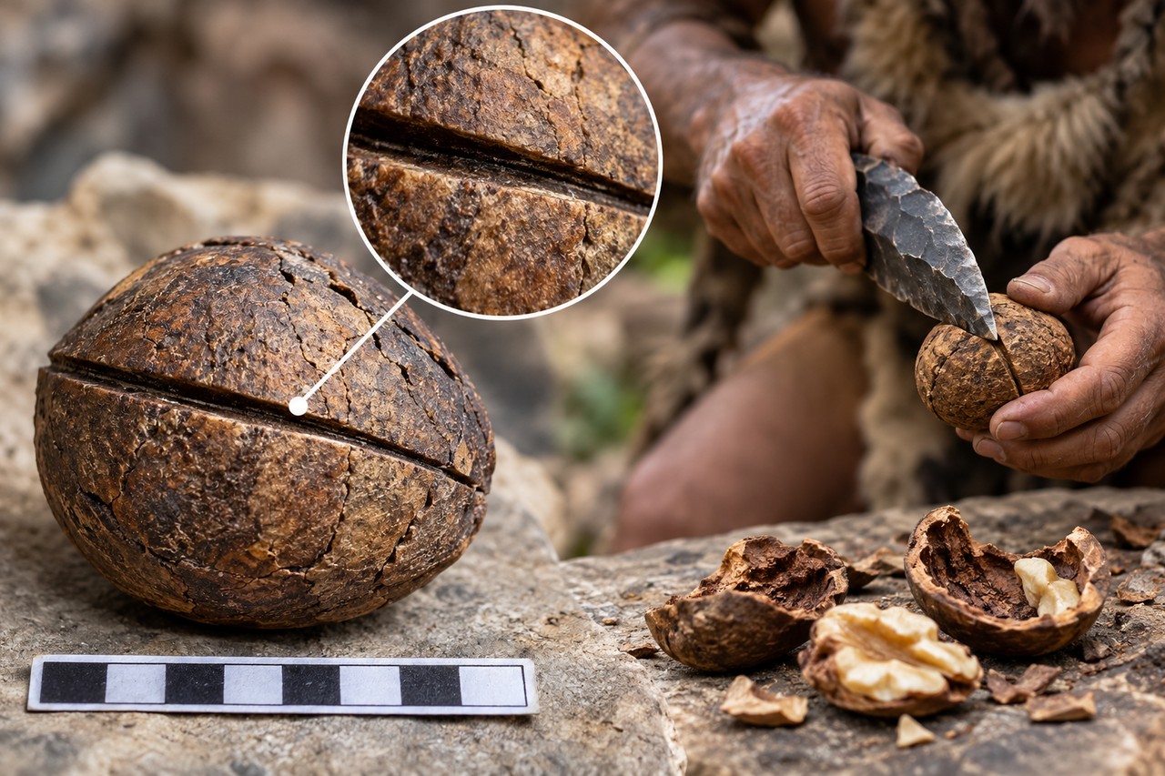 Arqueólogos encontram noz de 3.400 anos com um corte misterioso e revelam como humanos pré-históricos preparavam alimentos usando lâminas de pedra