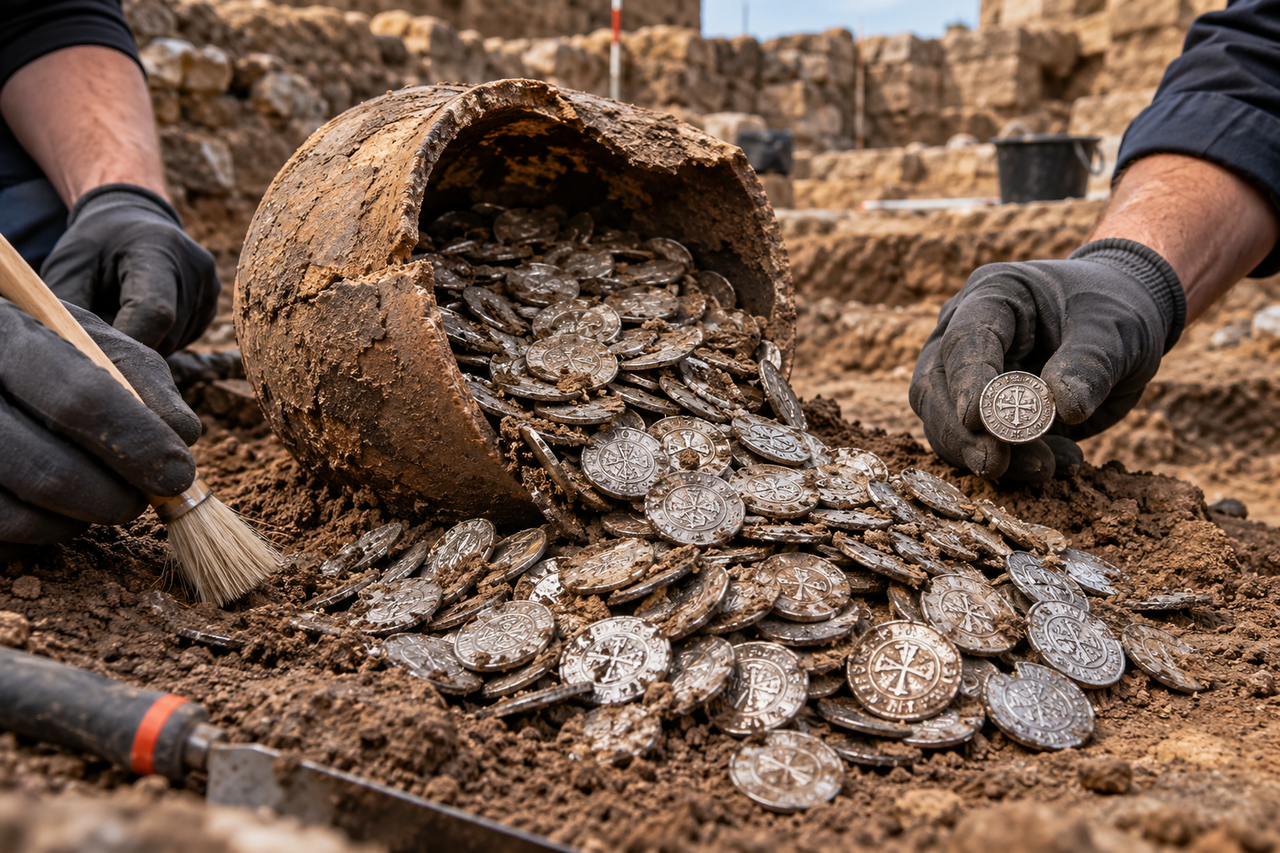 Arqueólogos encontram mais de 2.600 moedas de prata escondidas em um jarro e revelam um tesouro medieval enterrado há quase 600 anos
