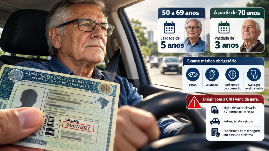 Quem tem mais de 50 anos precisa redobrar a atenção com a CNH: prazo de validade diminui e renovação exige cuidados específicos