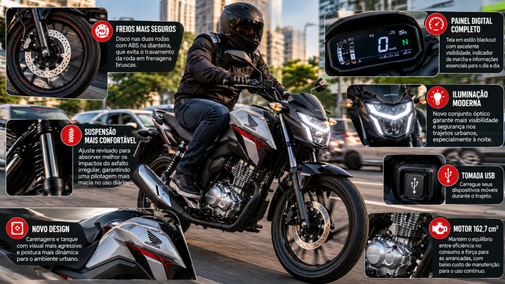 Honda CG 160 Titan 2027 chega com visual totalmente renovado, novo conjunto óptico e uma mudança no sistema de frenagem que pode transformar a experiência de quem usa a moto todos os dias