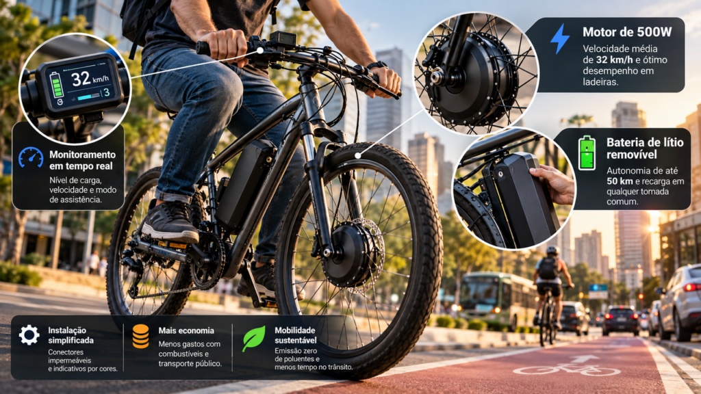 Sua bicicleta pode ganhar motor elétrico: kit de 500W transforma modelos tradicionais e promete até 50 km de autonomia em condições ideais