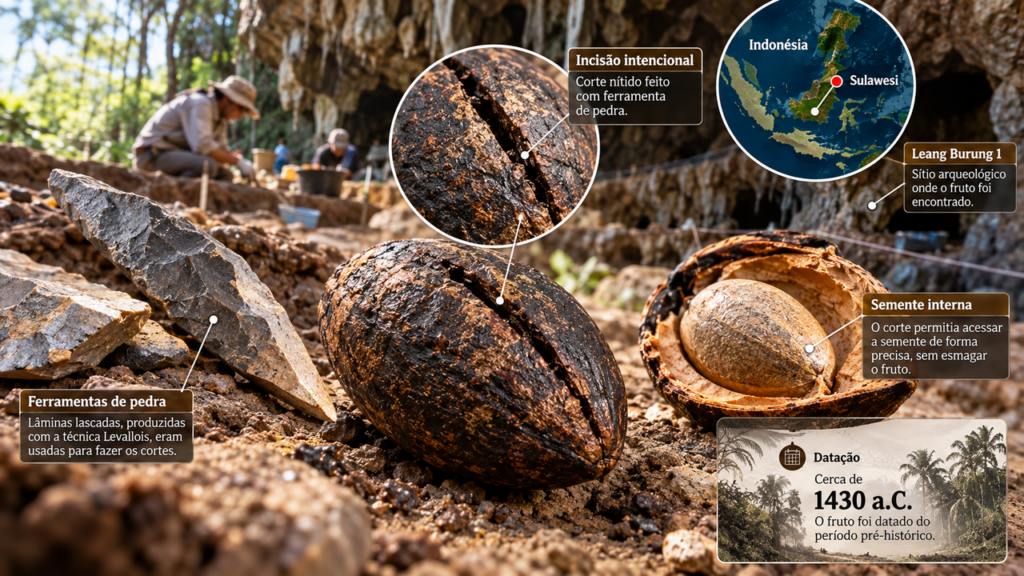 Arqueólogos encontram noz de 3.400 anos com um corte misterioso e revelam como humanos pré-históricos preparavam alimentos usando lâminas de pedra