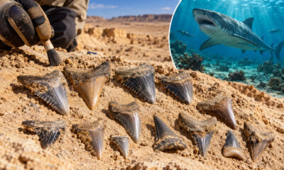 14 dentes de tubarão encontrados no deserto revelam um passado surpreendente: há 75 milhões de anos, a região era coberta por um mar tropical