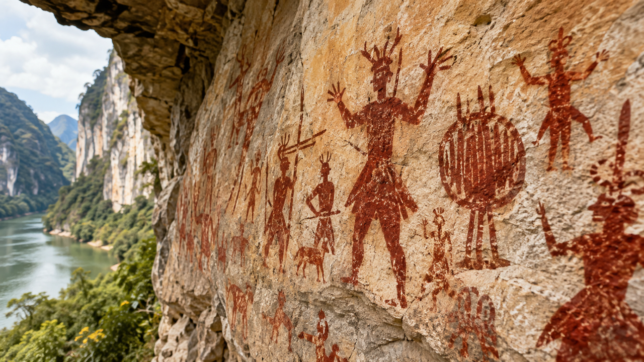 Pinturas rupestres de Huashan preservaram sangue humano por 2.000 anos graças a uma mistura de cal e argila na China