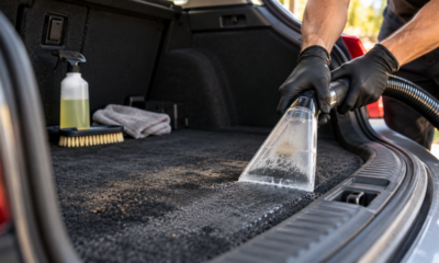 Detailer automotivo ensina como remover manchas do porta-malas usando pré-tratamento e extração localizada para recuperar o carpete sem espalhar a sujeira