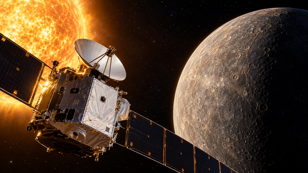 A missão BepiColombo se prepara para estudar Mercúrio em detalhes, analisando seu núcleo metálico, campo magnético, superfície e possíveis sinais de gelo polar