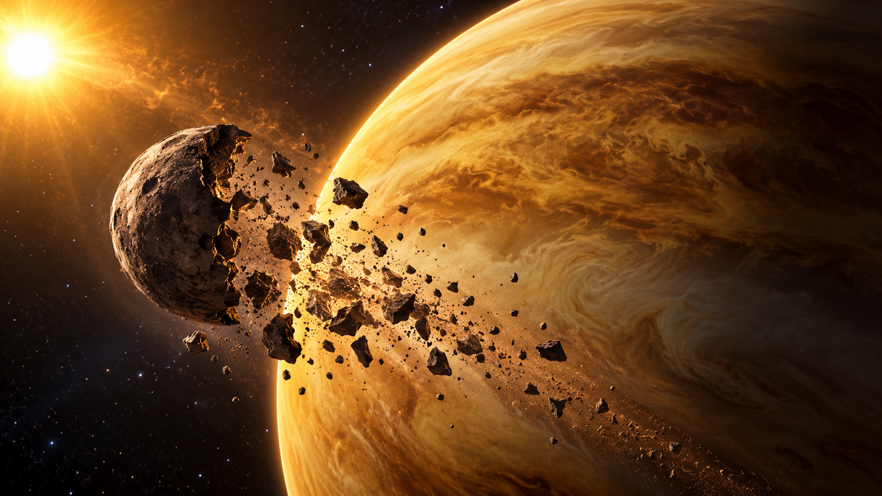 Novas simulações mostram como uma lua hipotética de Vênus poderia ter perdido altitude, cruzado o limite de Roche e sido destruída pelas forças de maré