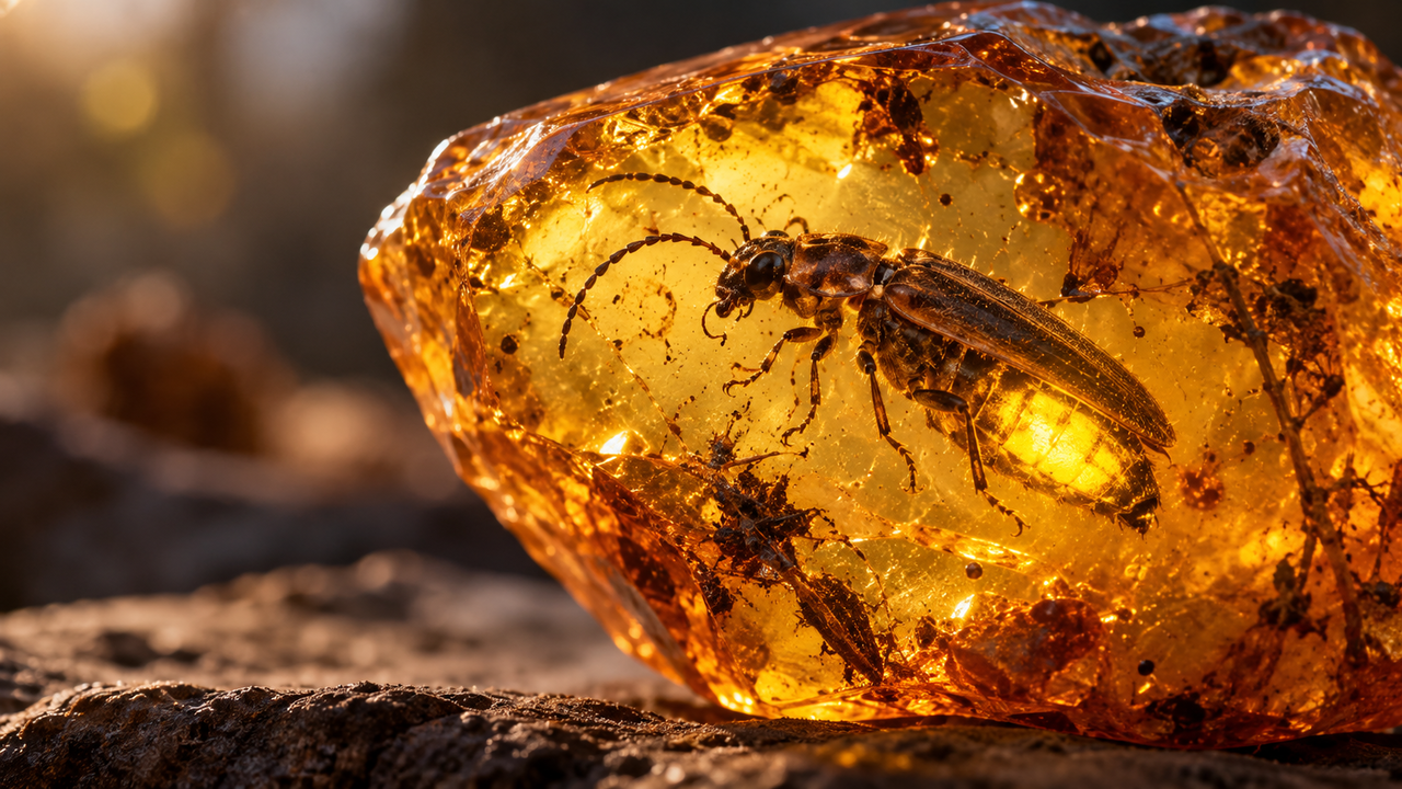 Um fóssil preservado em âmbar por 99 milhões de anos revela que vaga-lumes já produziam luz no Cretáceo, quando dinossauros habitavam as florestas de Mianmar