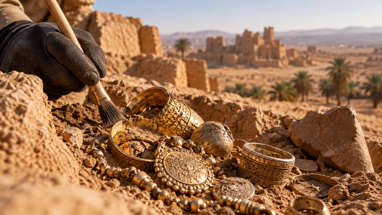 Arqueólogos encontraram mais de 100 peças de ouro, prata e outros objetos na Arábia Saudita. O tesouro está ligado a uma antiga rota de peregrinação para Meca