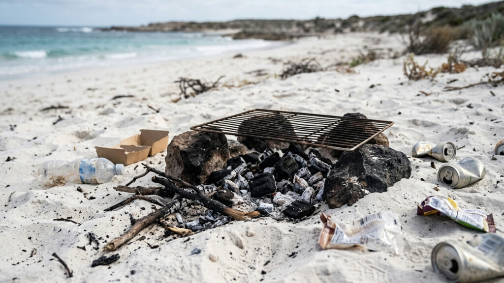 Turista faz churrasco com carvão na areia de praia de preservação ambiental, deixa lixo e é interceptado pela polícia com multa de R$ 3.000