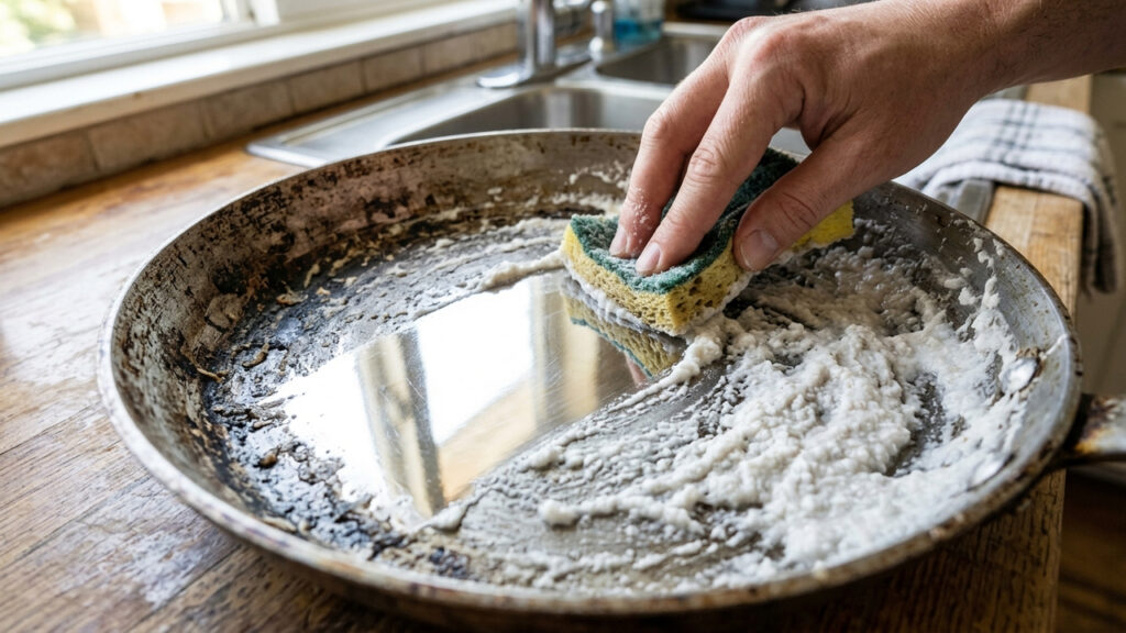 Misturar sabão de coco derretido com bicarbonato: a pasta brilhadora caseira que remove queimados e deixa panelas de alumínio como espelhos