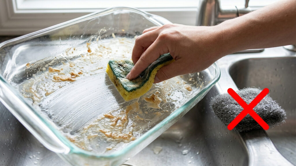 Sem esponja de aço, nem riscos no vidro: a melhor forma de tirar crostas queimadas da assadeira usando água bem quente com bicarbonato