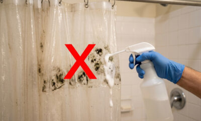 Adeus mofo na cortina de plástico do box: a técnica simples de borrifar água oxigenada cremosa para derreter as manchas pretas sem esforço