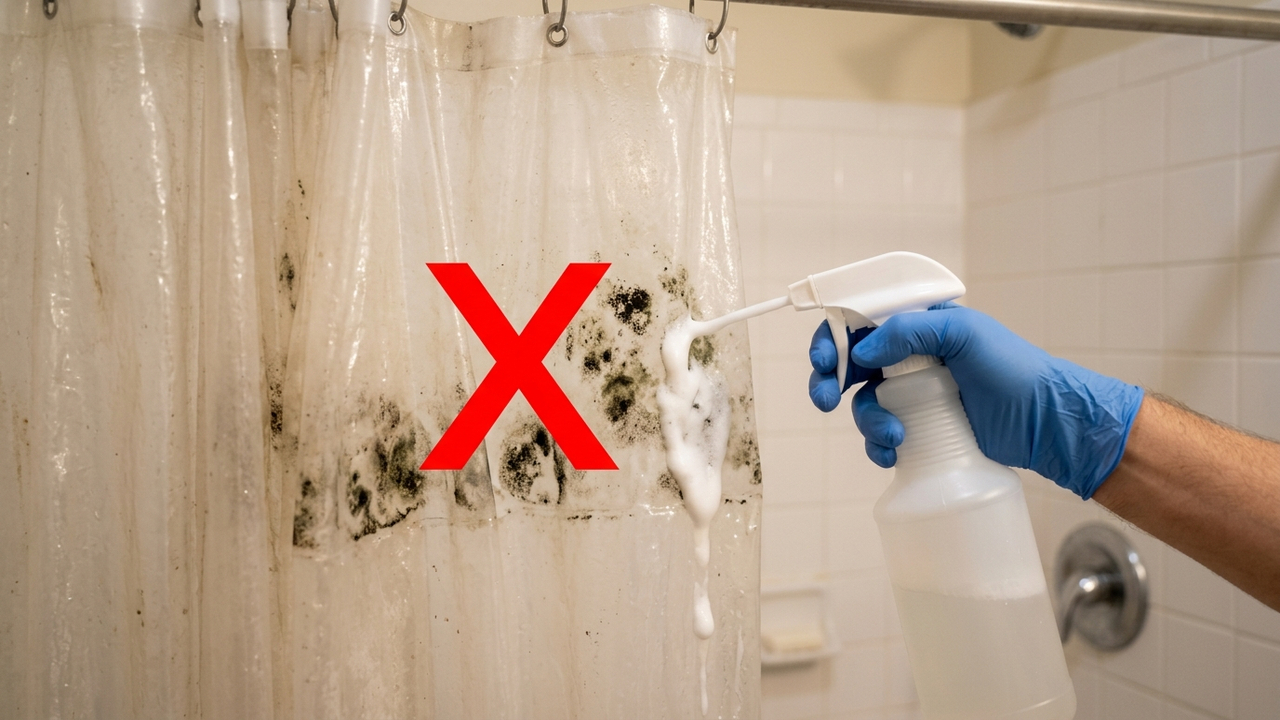Adeus mofo na cortina de plástico do box: a técnica simples de borrifar água oxigenada cremosa para derreter as manchas pretas sem esforço