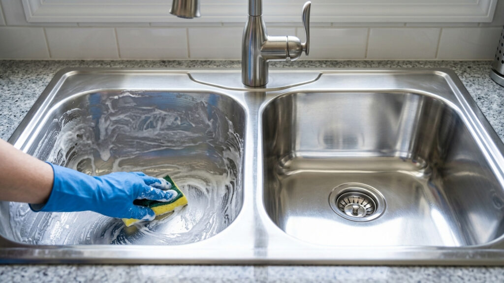 Misturar detergente de coco com sal fino: para que serve a pasta abrasiva leve que desencarde pias de inox e panelas sem riscar o acabamento