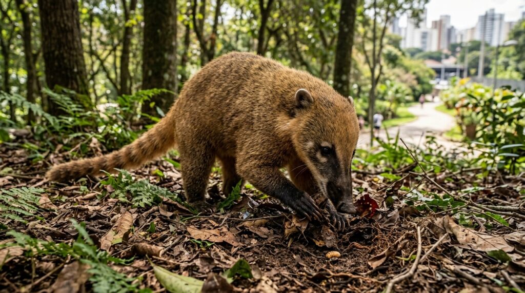 Patas fortes e olfato apurado dão ao quati uma habilidade curiosa para encontrar alimentos onde parece difícil