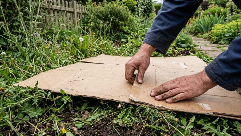 Chega de arrancar ervas daninhas: um truque simples com caixas de papelão pode bloquear a luz, frear o crescimento e ainda melhorar o solo com o tempo