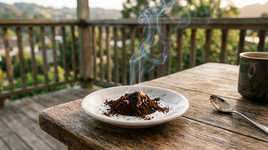 Queimar pó de café seco num pires: o incenso caseiro de jardim que espanta pernilongos e mariposas da varanda sem produtos químicos tóxicos