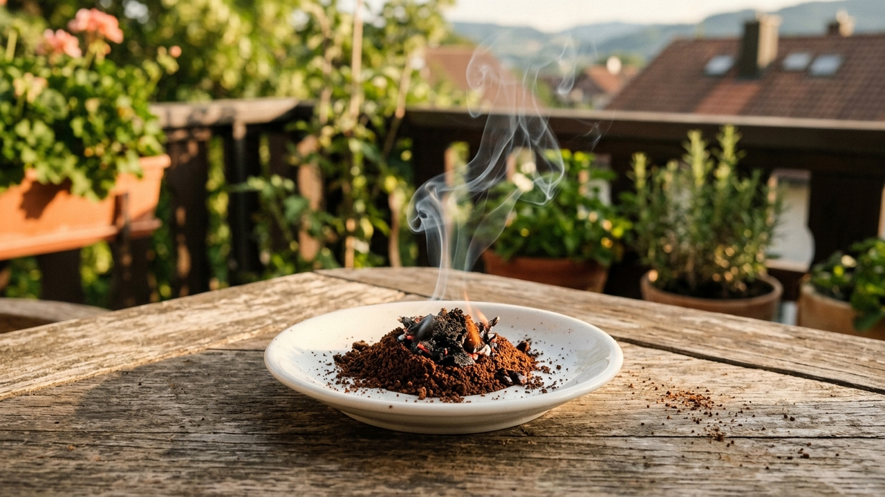 Queimar pó de café seco num pires: o incenso caseiro de jardim que espanta pernilongos e mariposas da varanda sem produtos químicos tóxicos