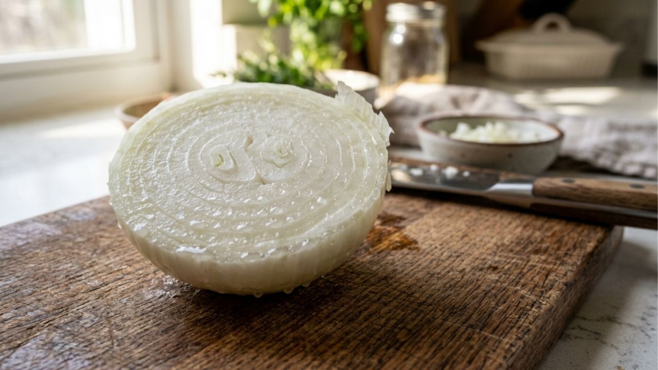 Colocar metades de cebola crua dentro da geladeira durante a noite: o truque antigo e esquecido das donas de casa que promete neutralizar odores fortes de comida, e o que a ciência mostra sobre como ele realmente funciona