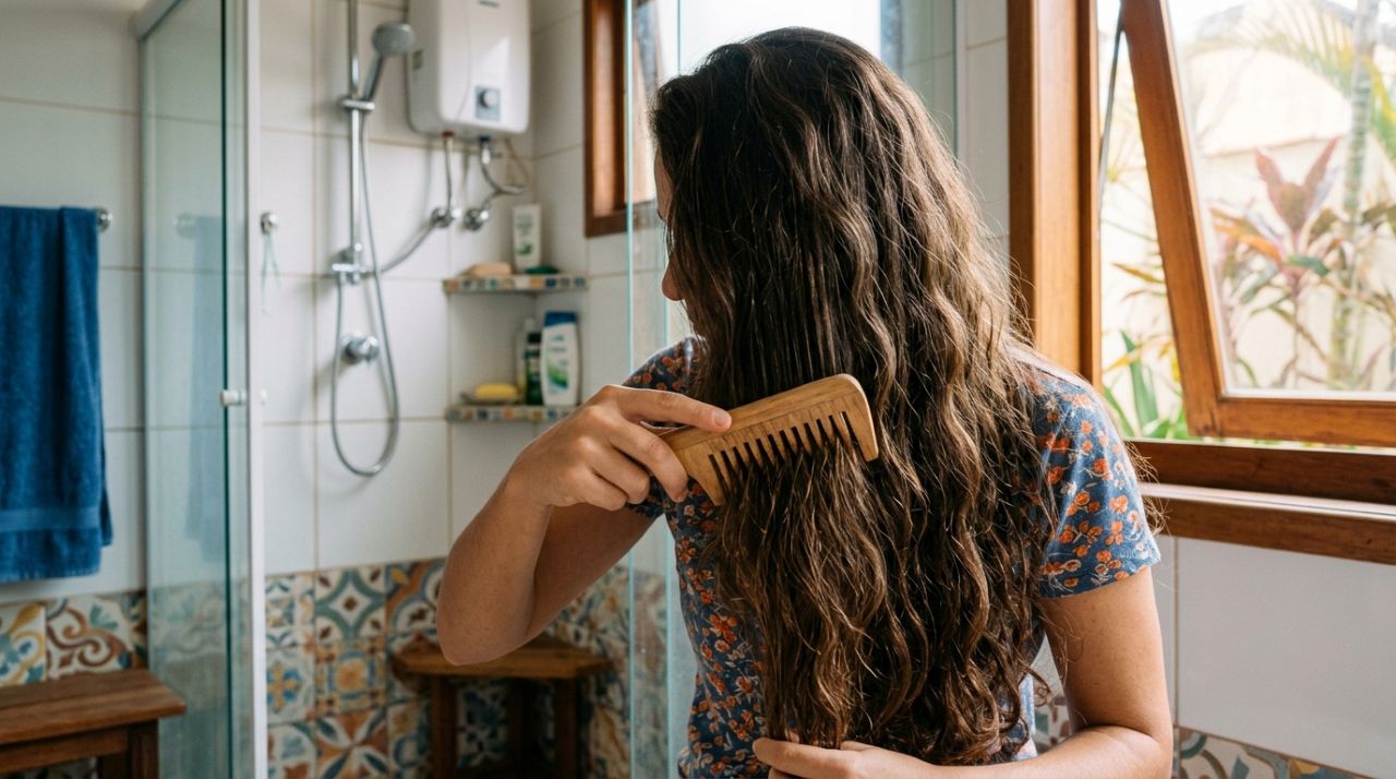 Pentear o cabelo antes do banho: para que serve o hábito e por que ele pode facilitar a lavagem e reduzir nós depois do shampoo