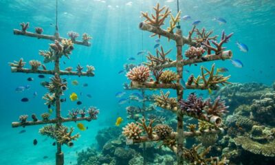 Por volta de 2000, um colecionador de peixes tropicais da Flórida pendurou fragmentos de coral resgatados em “árvores” submarinas, e o pequeno viveiro acabou virando uma rede de restauração de recifes