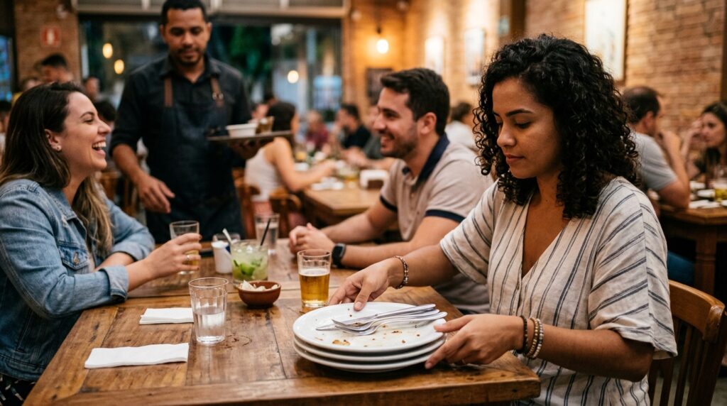 Segundo a psicologia, juntar os pratos no restaurante para ajudar o garçom a limpar a mesa não é só sinal de boa educação