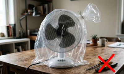 Sem desmontar a grade, nem usar ferramentas: a melhor forma de tirar a poeira acumulada do ventilador de mesa usando saco plástico e vinagre