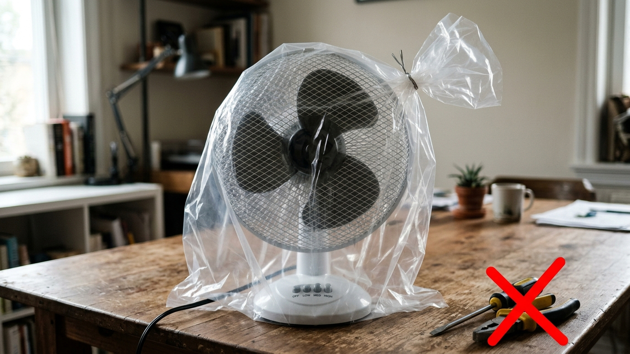 Sem desmontar a grade, nem usar ferramentas: a melhor forma de tirar a poeira acumulada do ventilador de mesa usando saco plástico e vinagre
