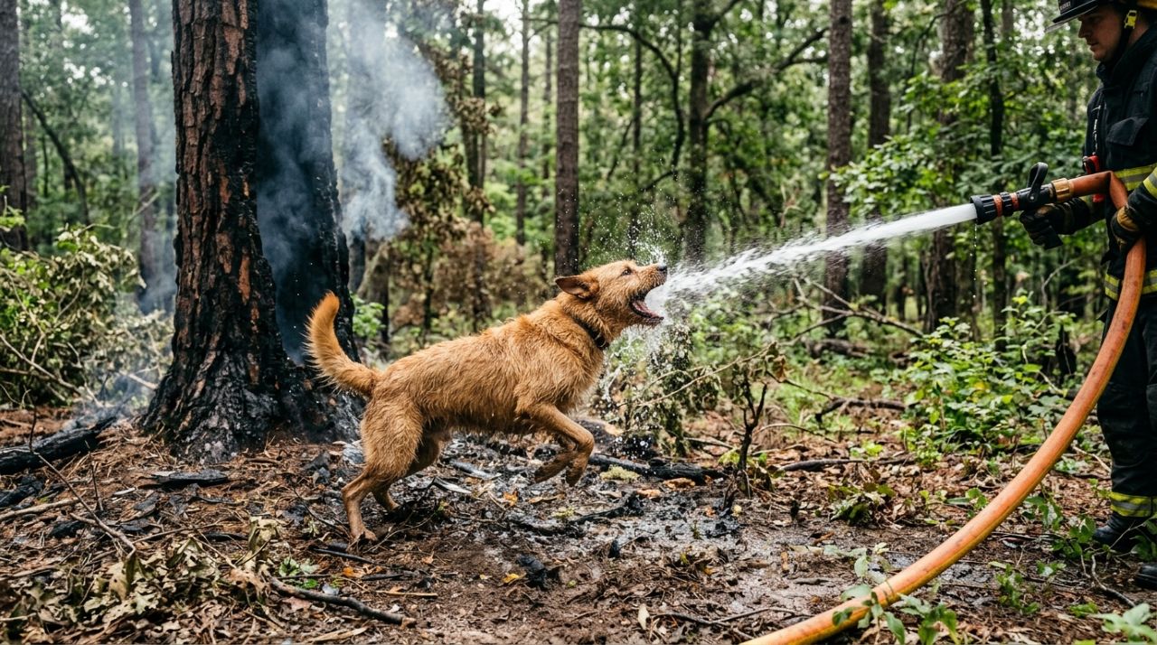 Bombeiros atendem a um chamado de rotina, mas acabam transformando o dia de um cachorro em um momento inesquecível