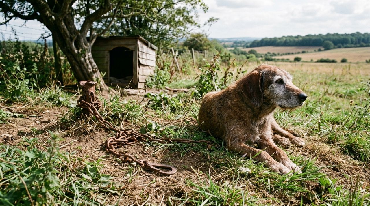 Cão passa 19 anos preso a uma corrente e vê sua vida mudar completamente após finalmente receber a chance de conhecer uma nova realidade