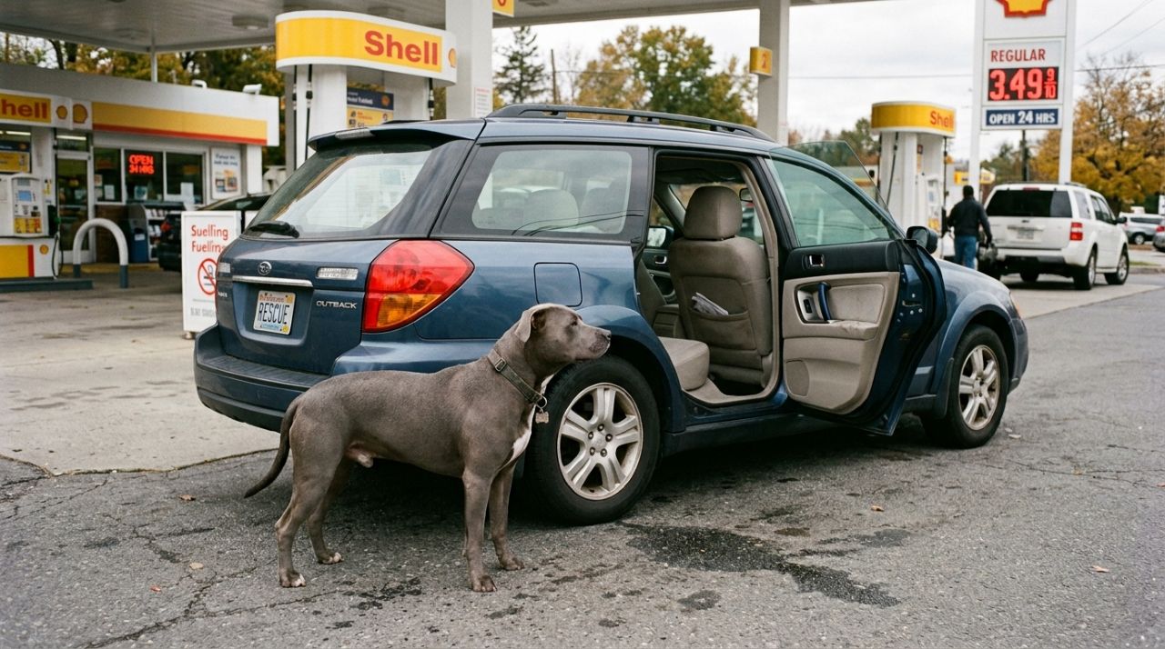 Menino encontra cachorro abandonado sozinho em posto de gasolina e não consegue conter as lágrimas ao perceber a situação