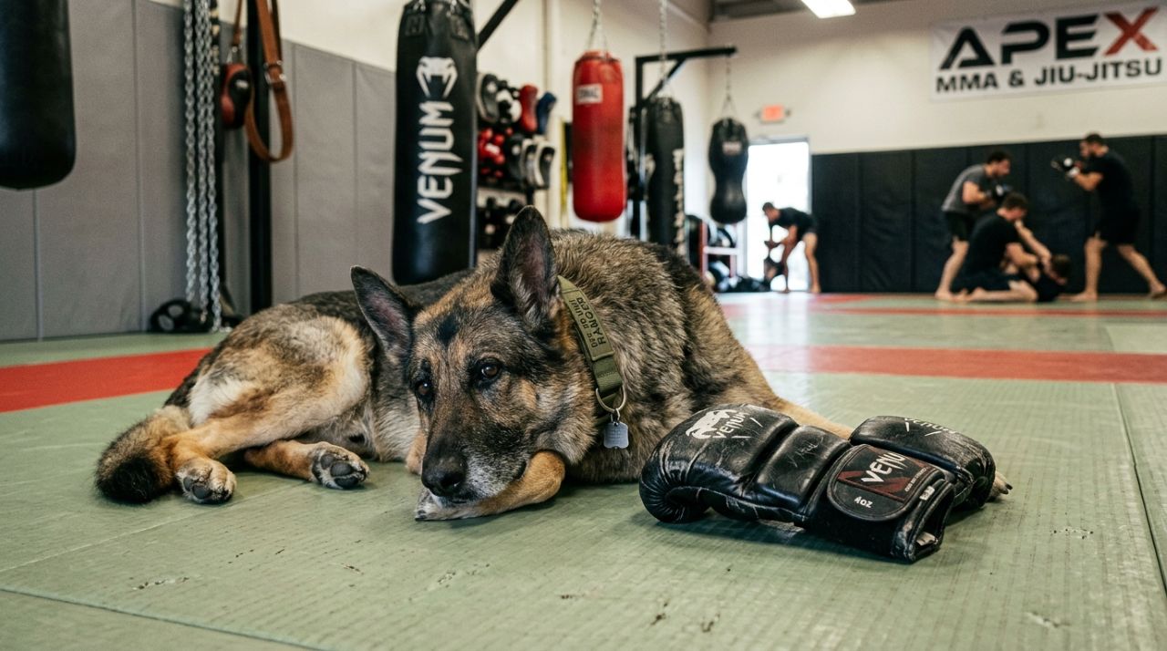 Veterano leva seu cachorro aposentado do Exército para todos os treinos de MMA e parceria inseparável emociona quem acompanha a rotina