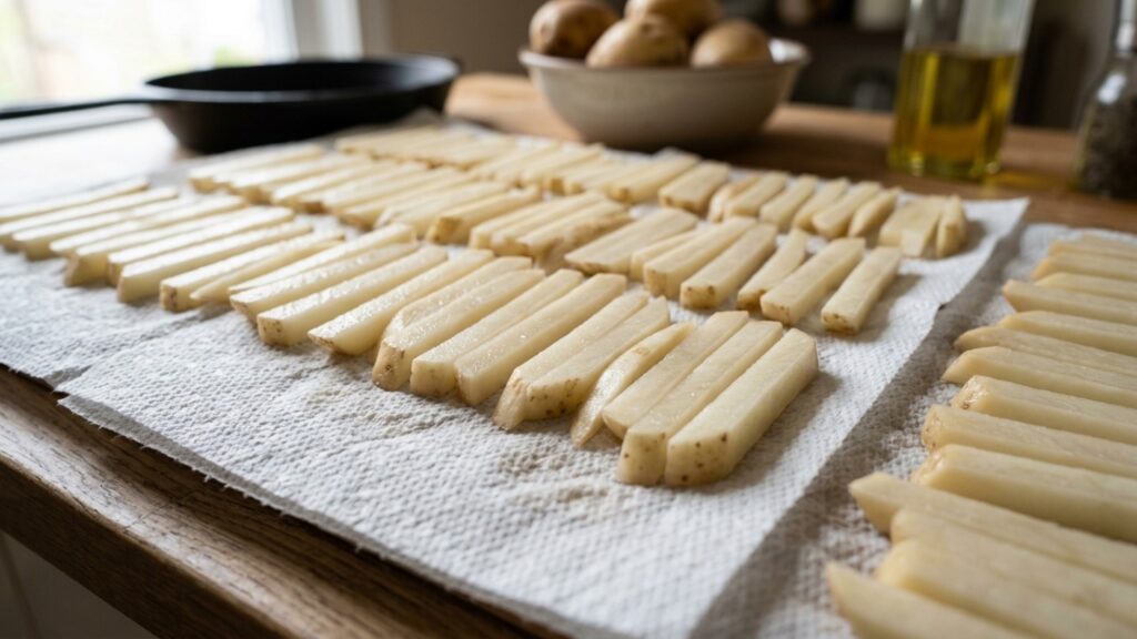 Chefs de cozinha concordam: “Para a batata frita ficar mais crocante, não coloque tudo de uma vez no óleo, porque pequenas porções ajudam a manter a temperatura da fritura”