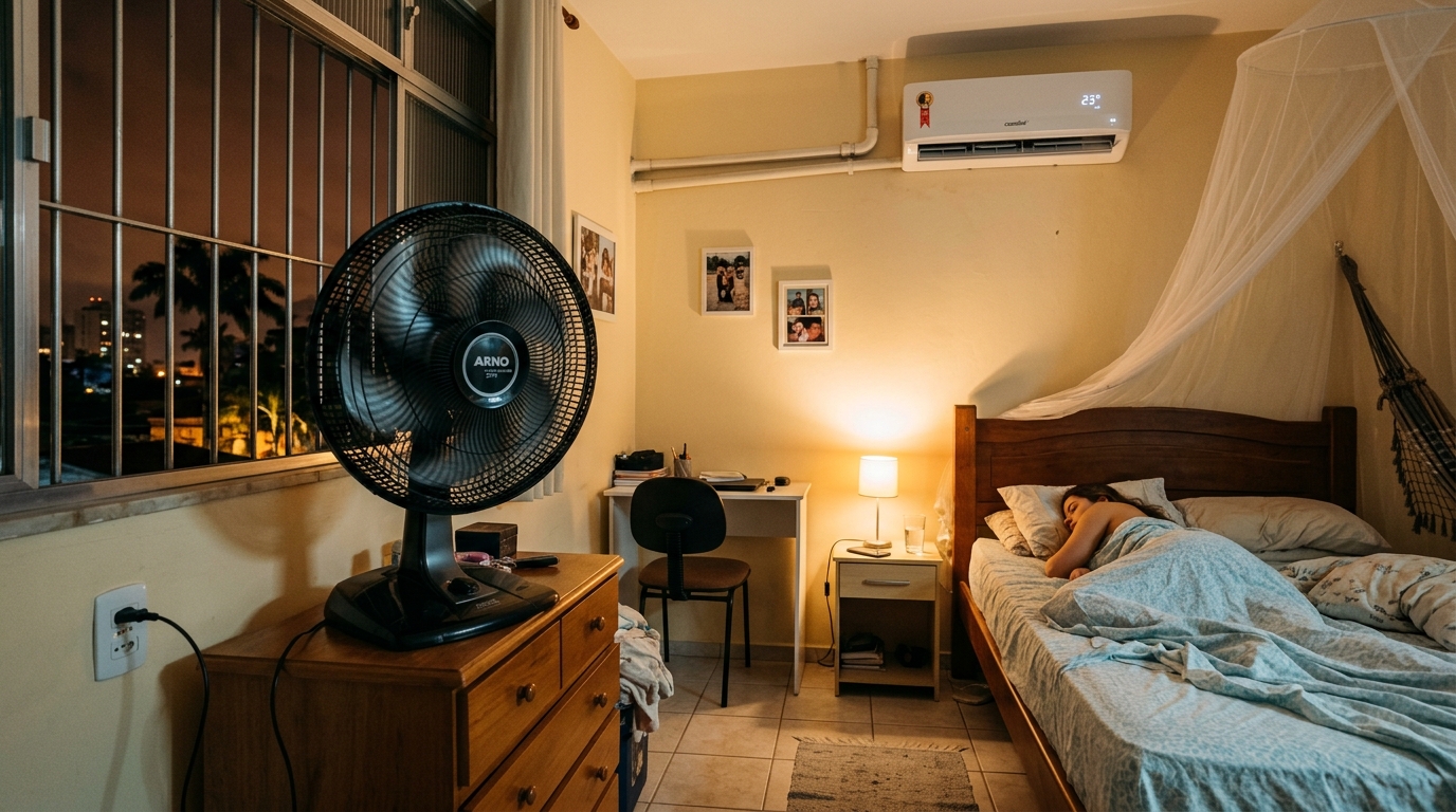 Ventilador a noite inteira ou ar-condicionado por 2 horas: eletricista faz a conta de qual pesa menos na conta de luz na onda de calor
