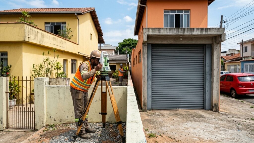 Família compra casa e levanta garagem encostada no muro da divisa, anos depois o vizinho reforma o próprio terreno e surge a dúvida sobre de quem realmente é a parede