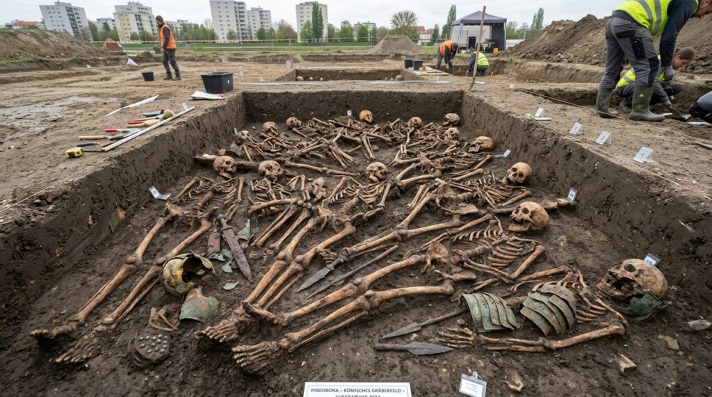 Vala comum com 129 romanos e uma lança na pelve revela batalha desconhecida há 1.900 anos em Vindobona