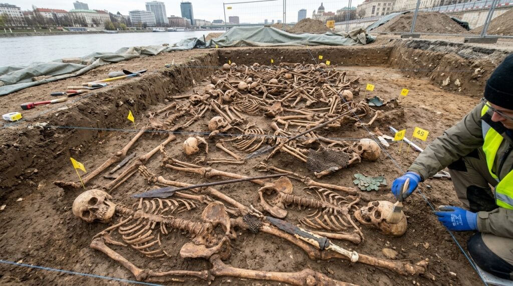 Vala comum com 129 romanos e uma lança na pelve revela batalha desconhecida há 1.900 anos em Vindobona