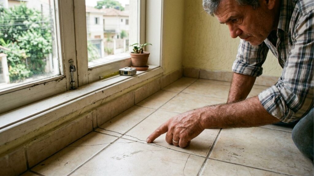 Os carpinteiros estão cansados de repetir o mesmo procedimento: essa espuma injetada nas grades inferiores da fachada está causando o deslocamento do piso superior
