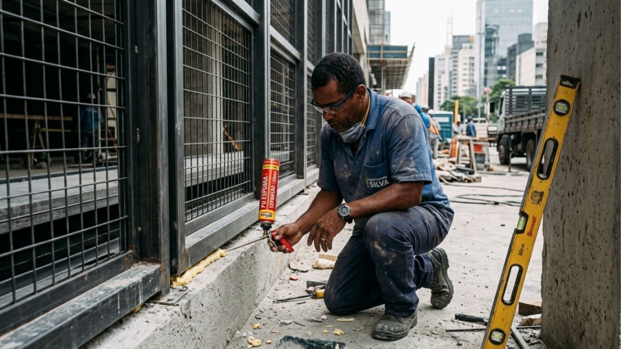 Os carpinteiros estão cansados de repetir o mesmo procedimento: essa espuma injetada nas grades inferiores da fachada está causando o deslocamento do piso superior