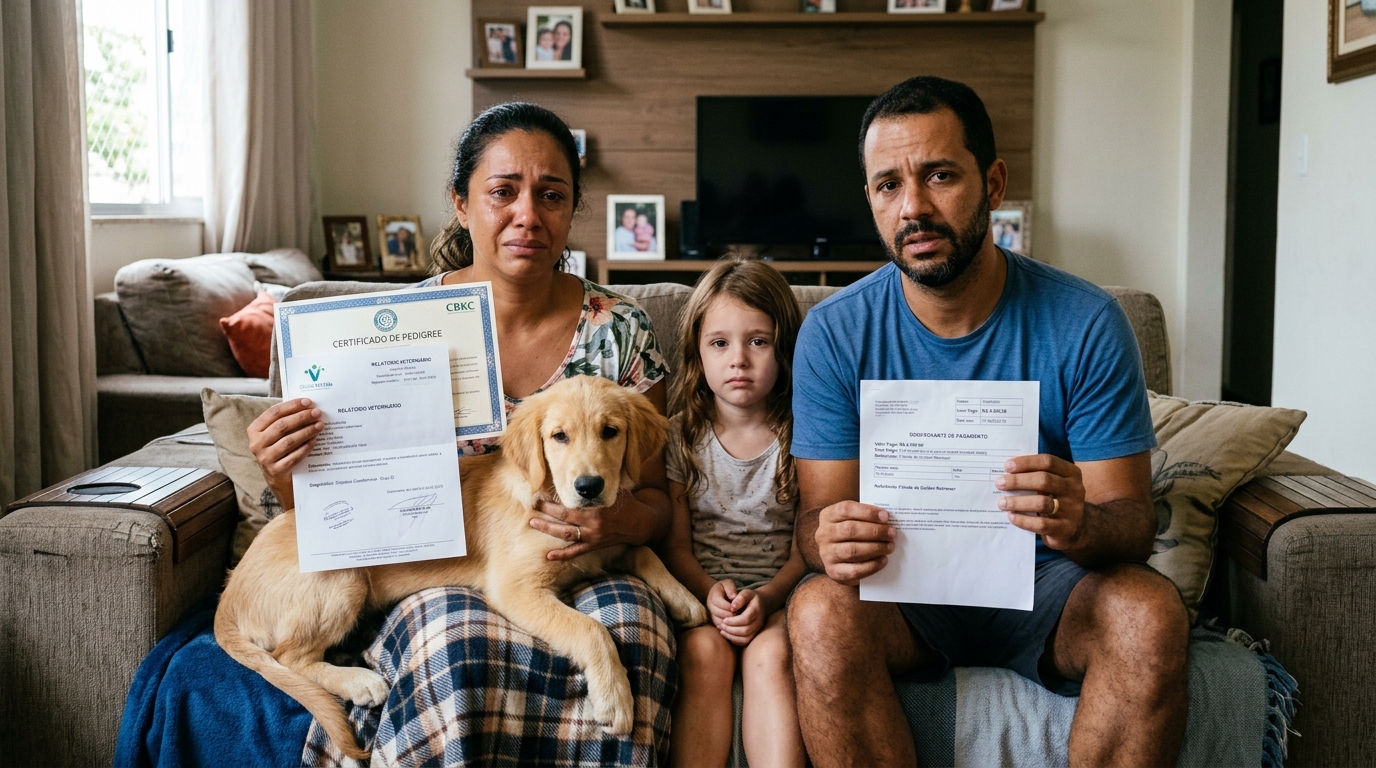 Família compra filhote de R$ 4.500 com pedigree, veterinário diagnostica displasia aos 7 meses e o criador se recusa a devolver o dinheiro