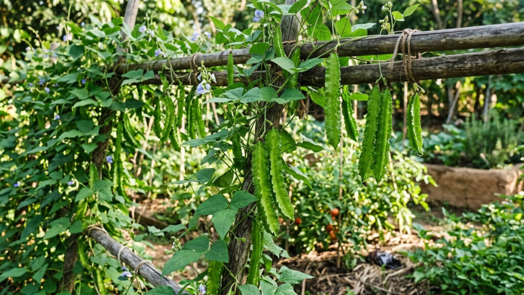 Essa trepadeira rústica produz vagens de feijão alado que você come inteiras e têm sabor marcante que lembra amendoim fresco na horta